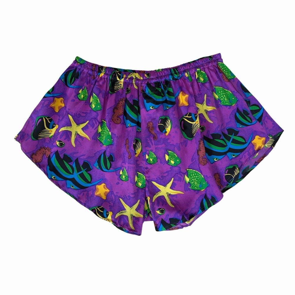 NWT Vintage 90’s Silk Shorts Tropical Fish Print Boxers Deadstock 38